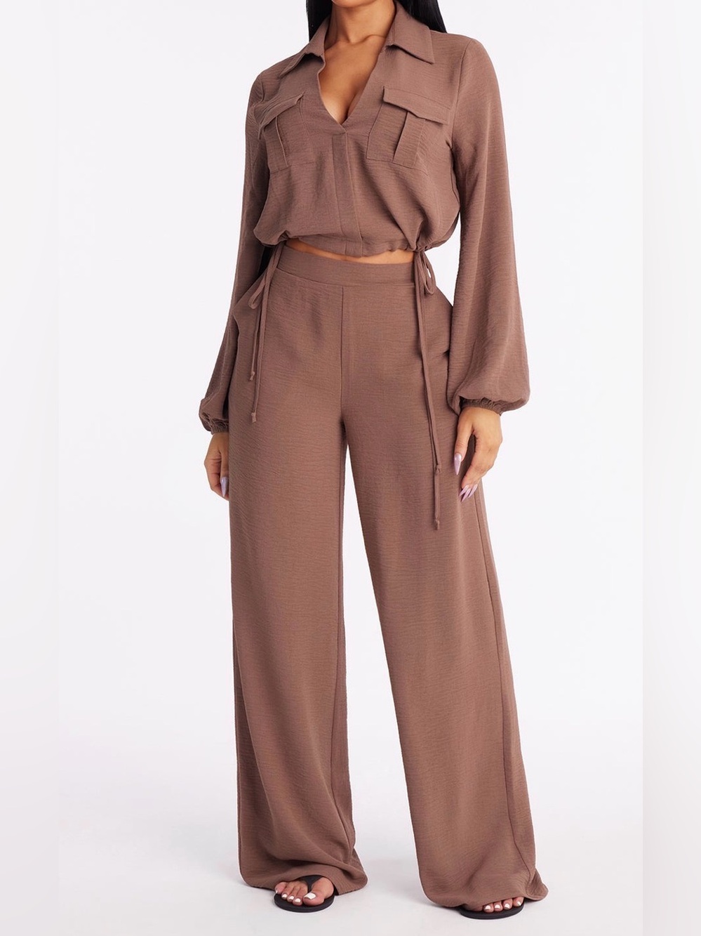 Mocha Wide-Leg High-Waist Pant 2 piece set